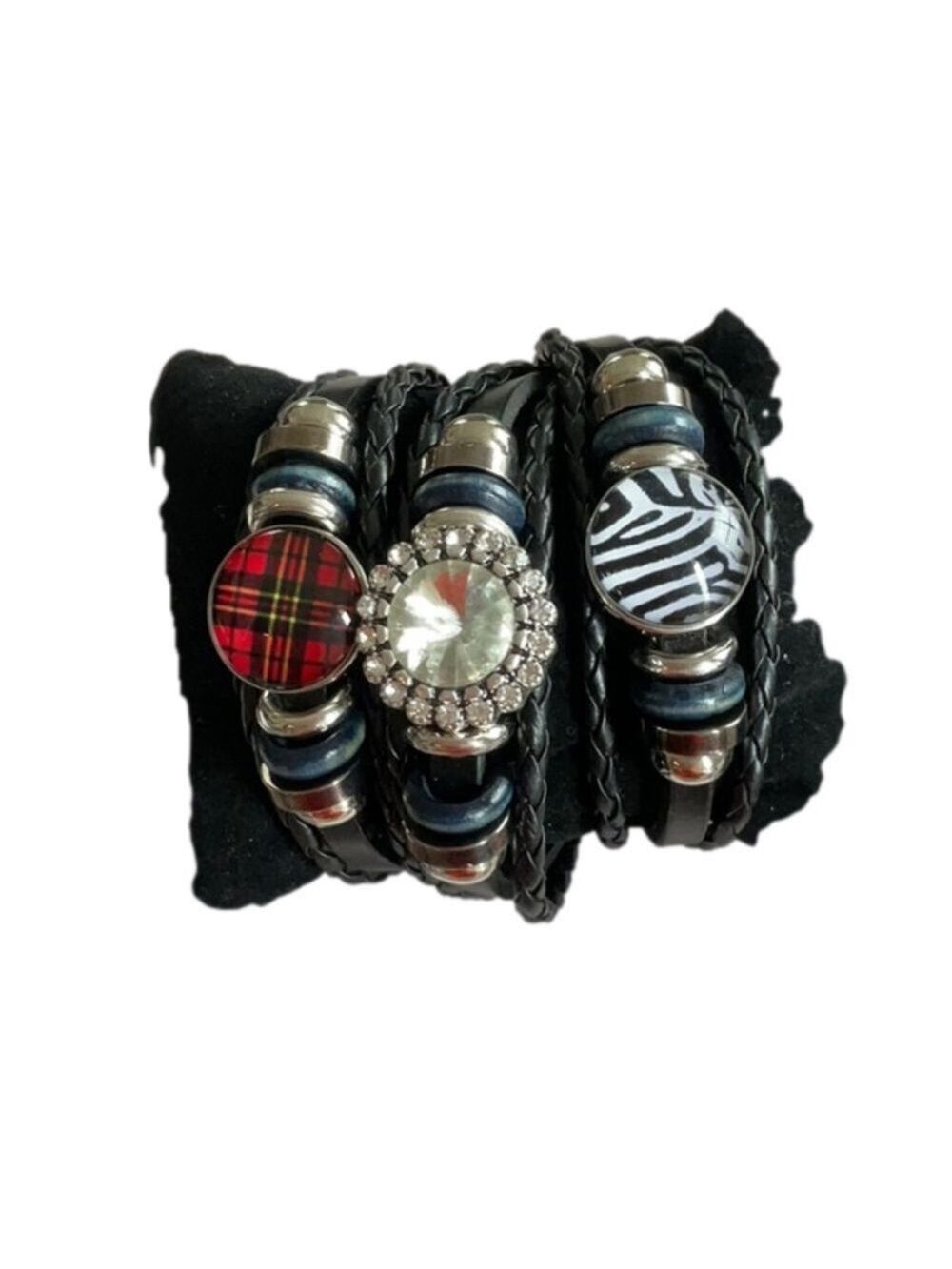Black Leather Gingersnaps Bracelets Set of 3